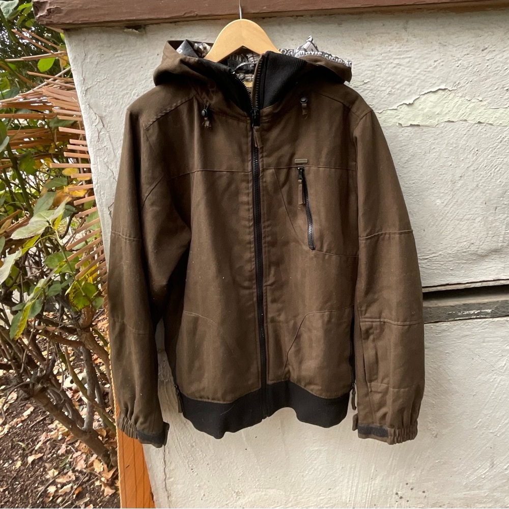 Empyre Utility Work Streetwear Hooded Jacket medium olive brown